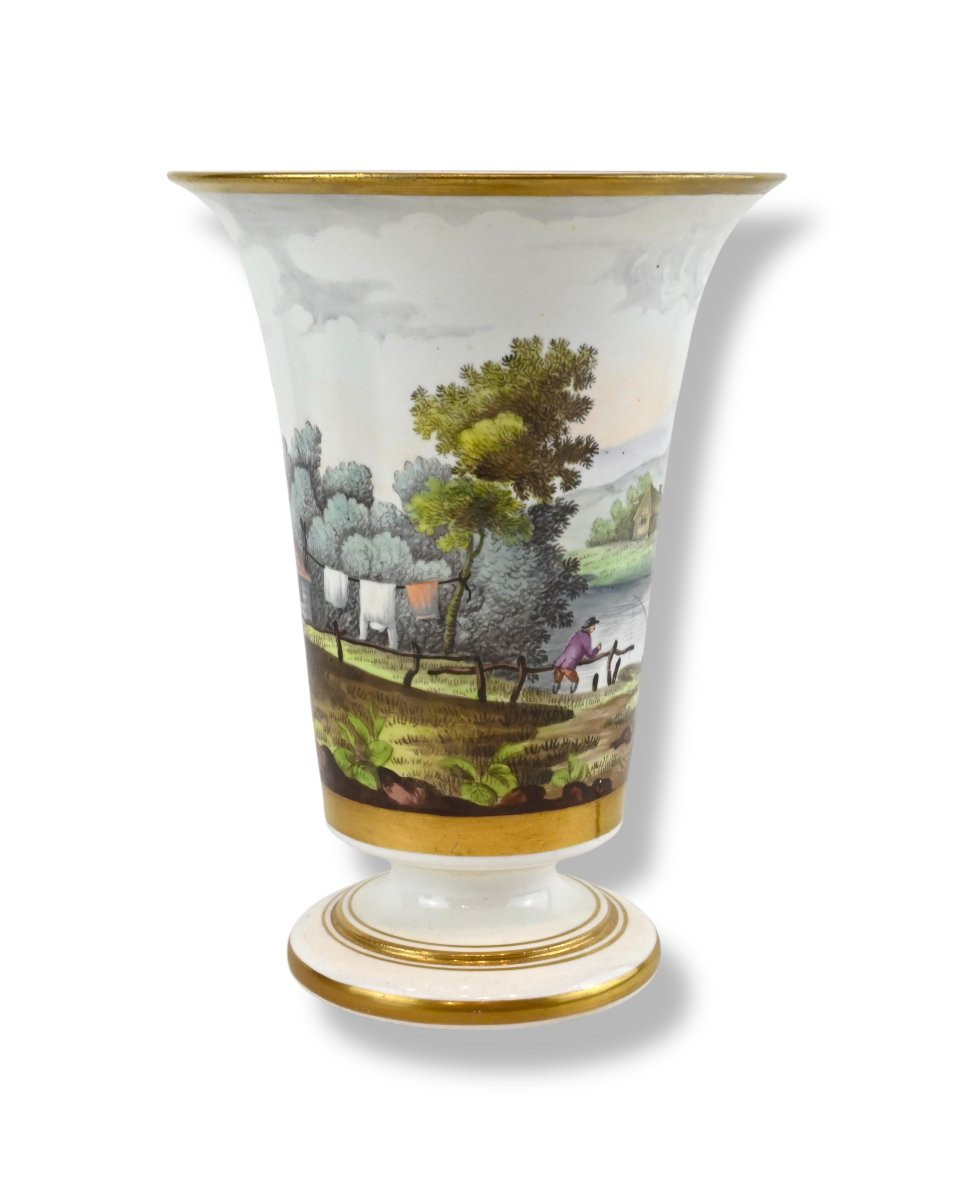 Vase En Porcelaine Peinte Avec Scène Bucolique - Angleterre 19ème Siècle-photo-1